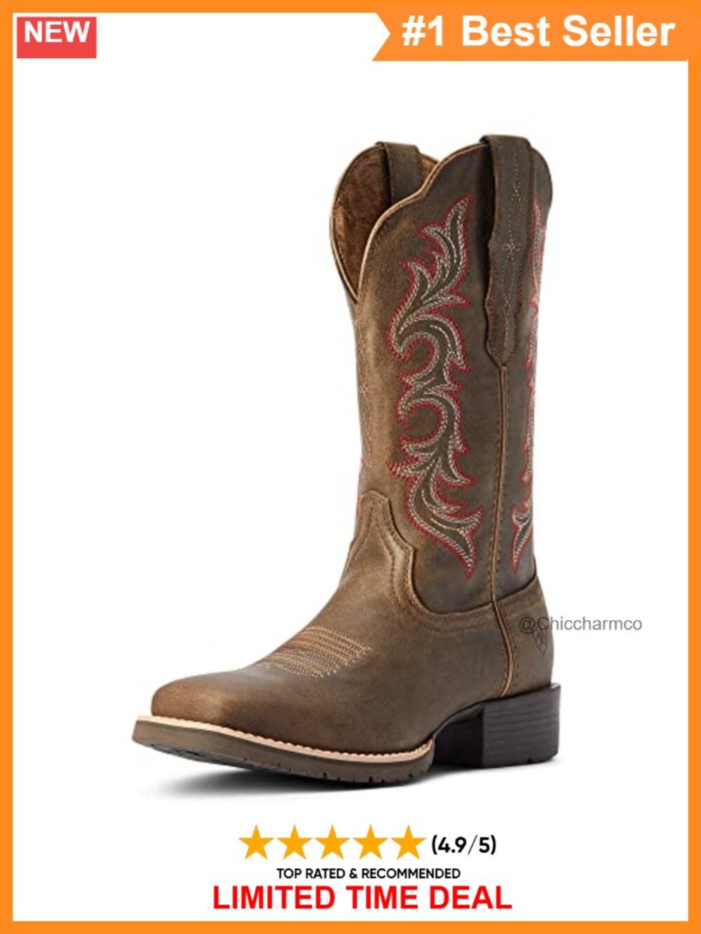 Western Boot Square Toe Block Heel StretchFit Rancher Work Boot